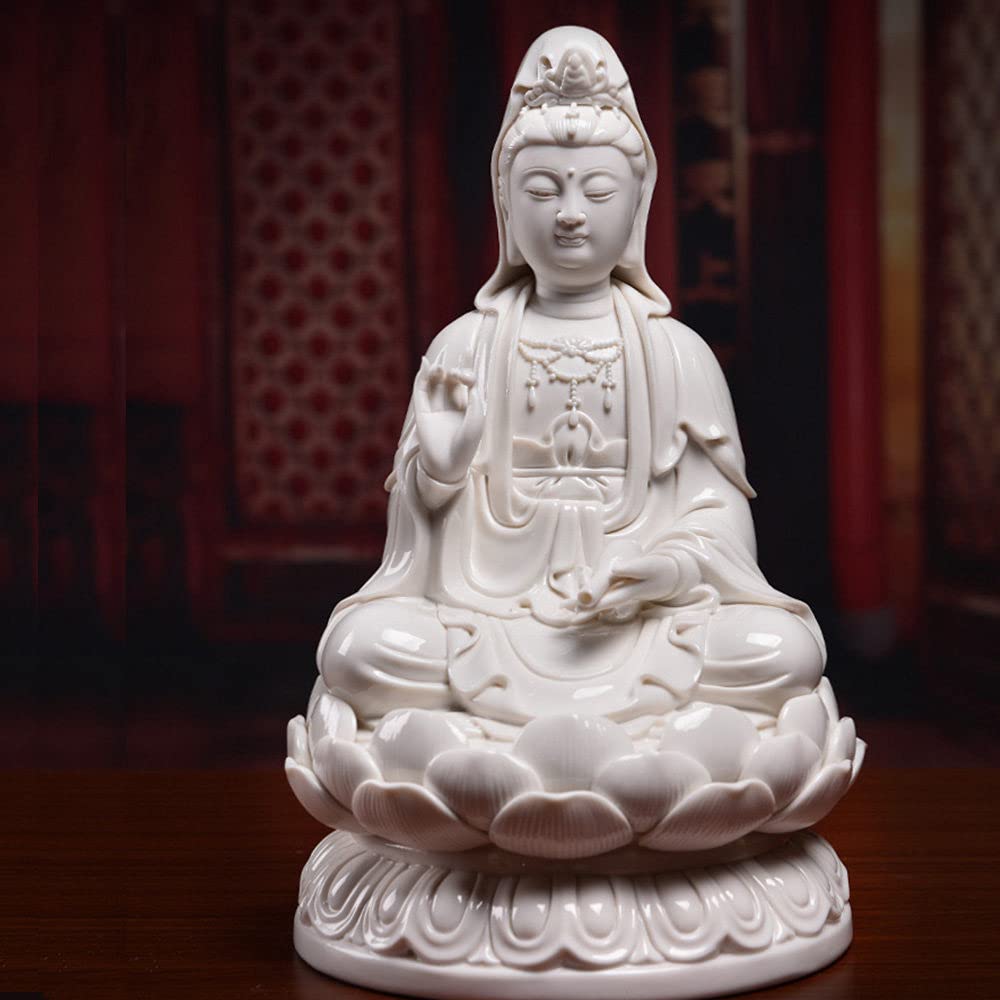 Amazon.co.jp: 白い磁器の彫刻観音、蓮南海観音菩薩像に座って観音菩薩