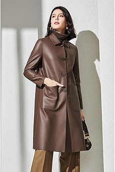 Amazon | [JINLUN] ステンカラーコート レディース 本革 ロング