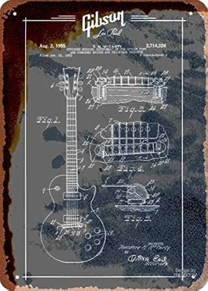 Amazon.co.jp: ブリキ看板 ギター 音楽 ギブソン レスポール 特許 楯