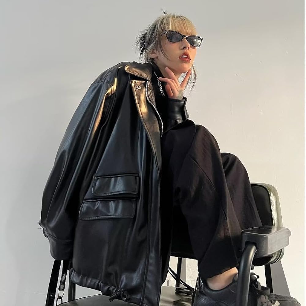 Flixxo Y2K Faux Leather Jacket Women Dark Academia Oversized