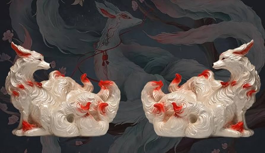 Amazon.co.jp: 九尾の狐 置物 きゅうびのきつね 縁起物 玄関 仏壇 飾り