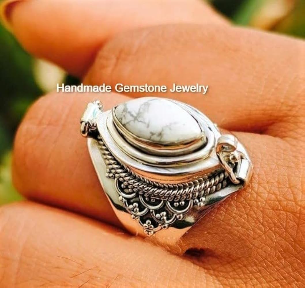 Amazon.com: White Howlite Ring, Poison Box Rings, Marquise Stone