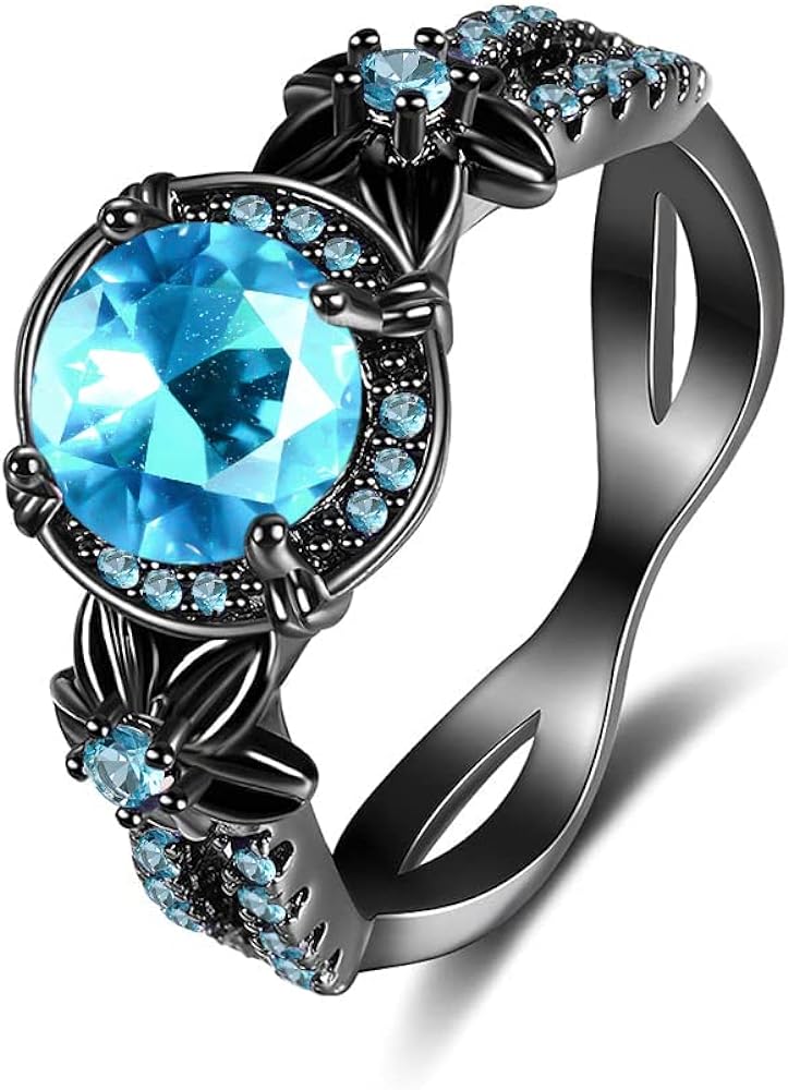 Tsnamer Gothic Black Rings for Women, Mystic Rainbow Topaz with