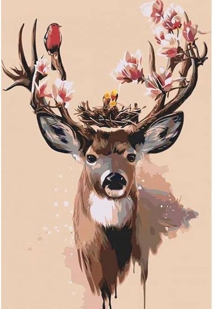Amazon | 数字によるDIYの絵画鹿の動物の絵現代壁アートキャンバス絵画