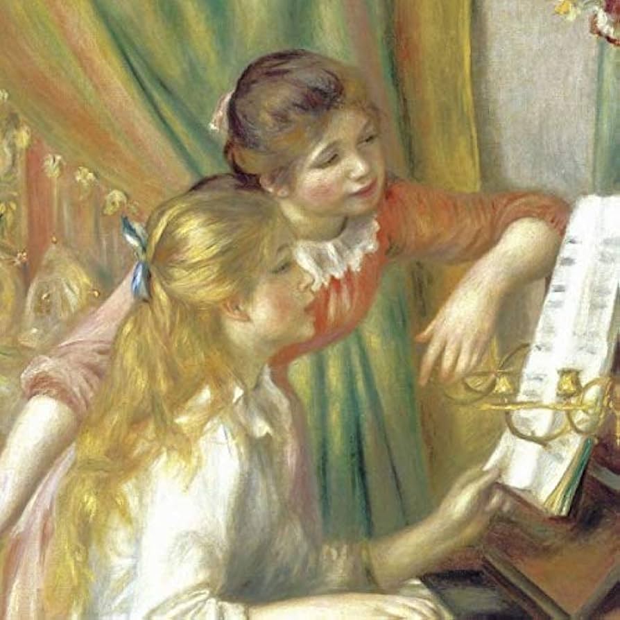 Amazon.co.jp: ルノワール『ピアノに寄る少女たち』高精彩工芸画+手彩