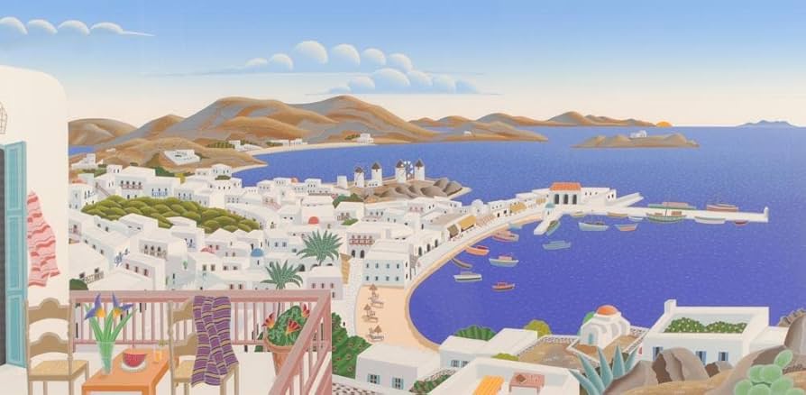 Amazon | トーマス・マックナイト 「ミコノスパノラマ」 海 絵画 風景