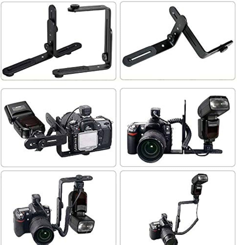 Amazon | JINTU デュアルLシェイプカメラフラッシュブラケットダブル
