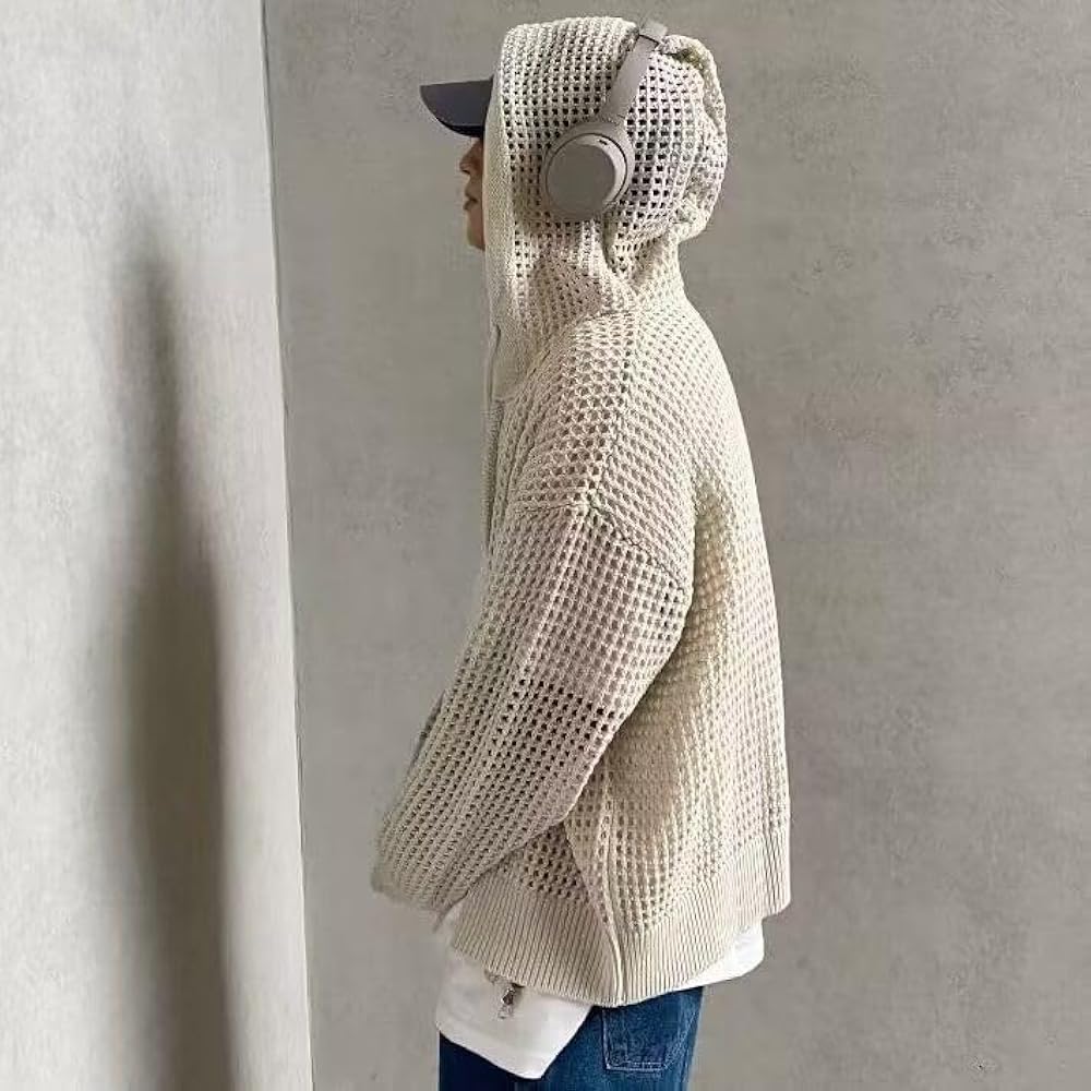 Women's Y2K Zip Up Knit Cardigan Sweater Hollow Out Knitwear