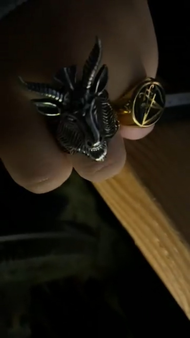 Stainless Steel Satan Worship Ram Goat Head Ring Star of David