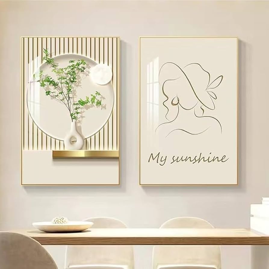 Amazon｜壁画クリスタル磁器のフラット ゴールド フレーム抽象画絵画