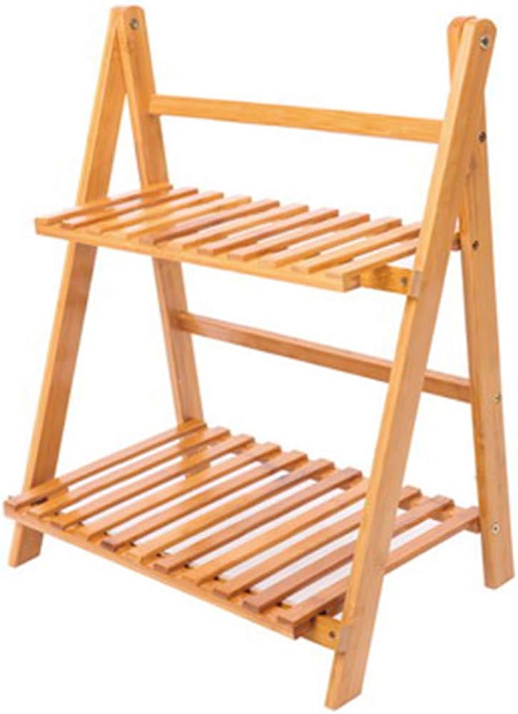 Amazon｜オープンラック 2段 折りたたみラック ウッド シェルフ 竹材