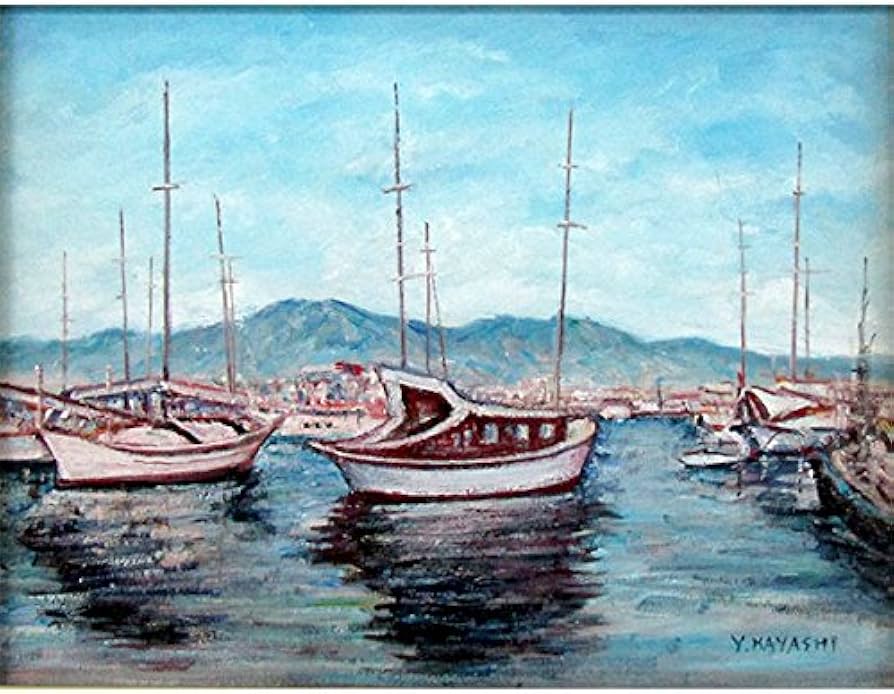 Amazon.co.jp: 林与三郎『アテネの港(F6)』油彩画 風景画 船 帆船