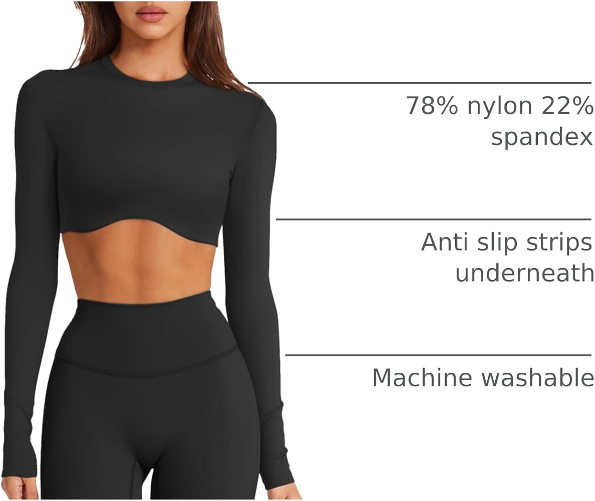 OSTAUG Long Sleeve Workout Tops for Women Double Lined High Neck