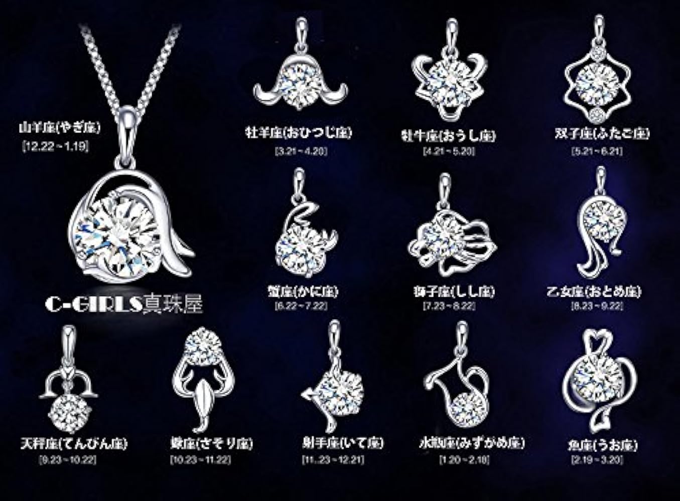 Amazon | AAAAA級 星座モチーフ ペンダント 山羊座 やぎ座 12種類から