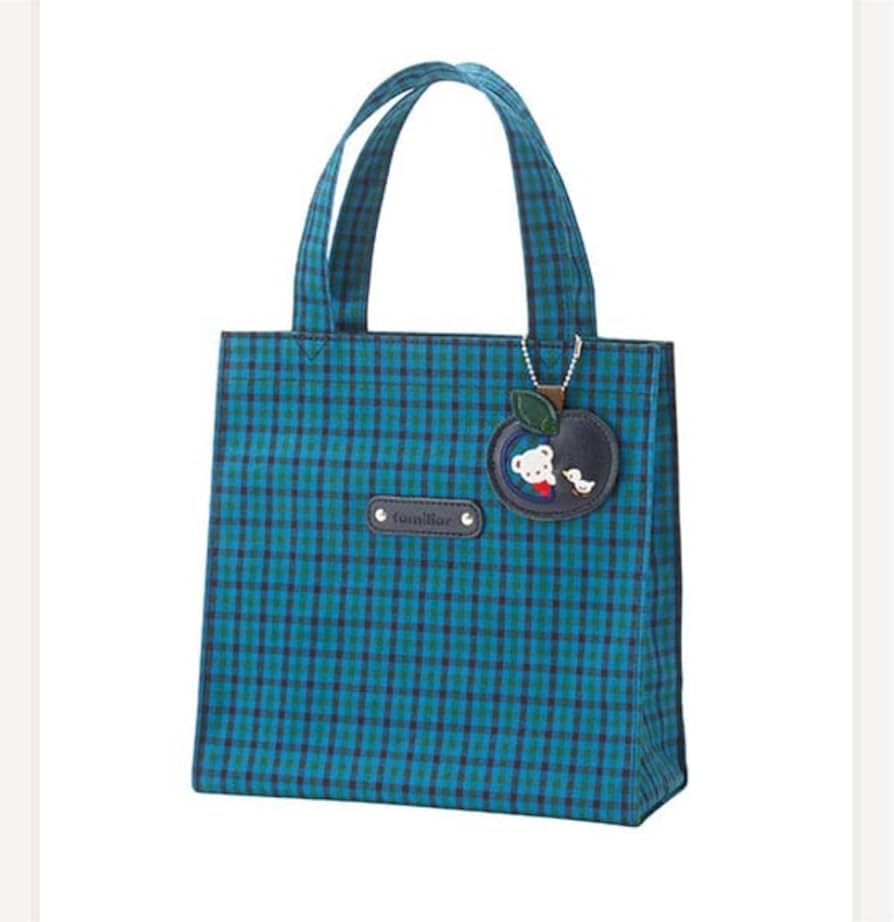 Amazon.co.jp: ファミリア タグ付 青 チェック トート バッグ マチ