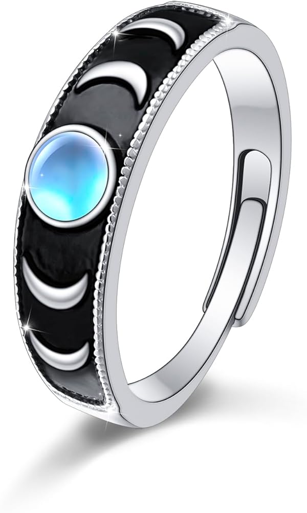 Amazon.com: Lonyinlg Moon Phase Ring Sterling Silver S925 Crescent