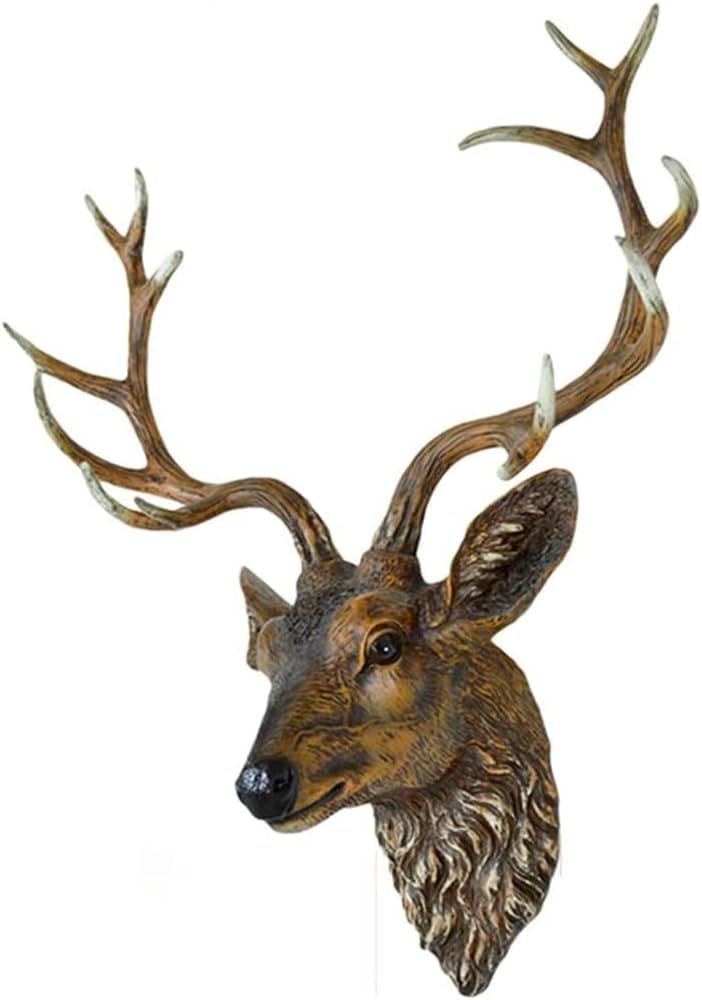 Amazon.co.jp: 動物の頭壁彫刻 壁装飾 インテリア 幸運の鹿の頭の壁の