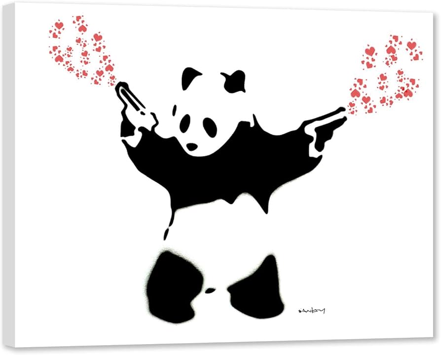 Amazon.co.jp: Banksy バンクシー パンダ 絵画 パンダが銃を持つ 抽象