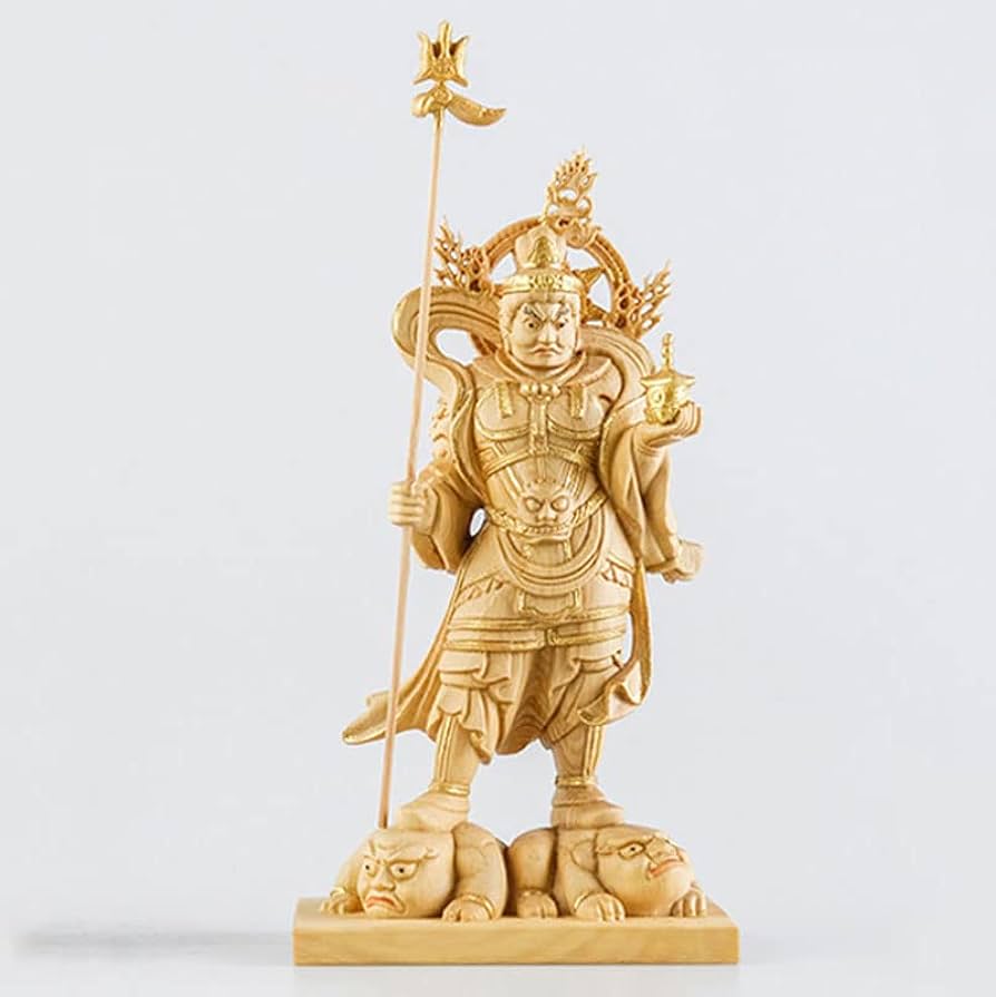 Amazon｜極小仏像 毘沙門天－高さ11.5cm 柘植（ツゲ）木製彫刻 多聞天