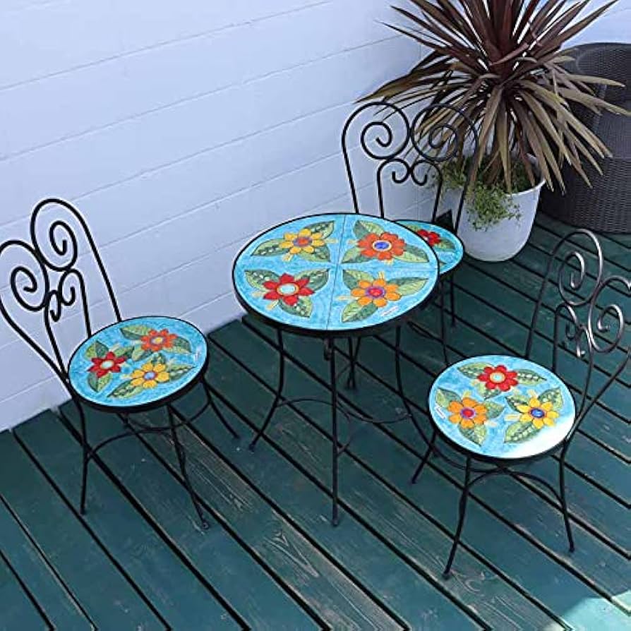 Amazon.co.jp: イタリア テーブルセット 4点セット 花柄 55cm ガーデン