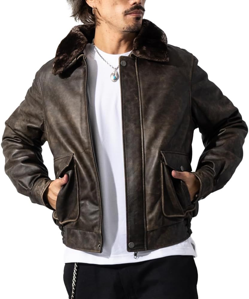 Amazon | (リューグー) Liugoo G-1 襟ボアレザーブルゾン ボンバー