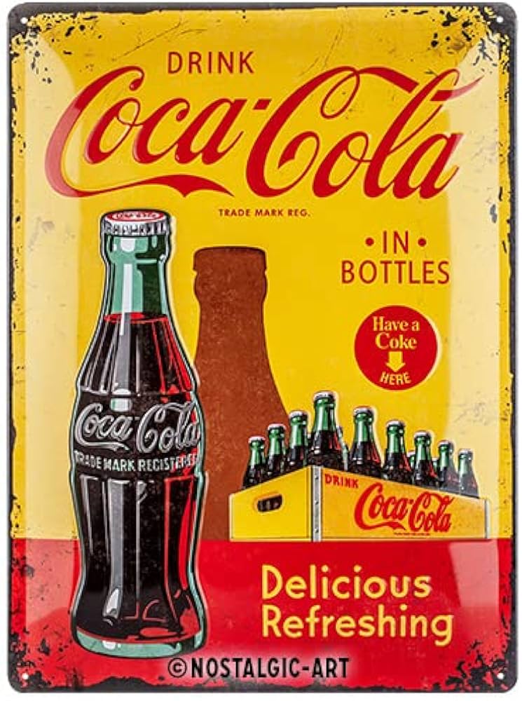 Amazon | レトロなブリキ看板 - コカ・コーラ - ボトル入り イエロー