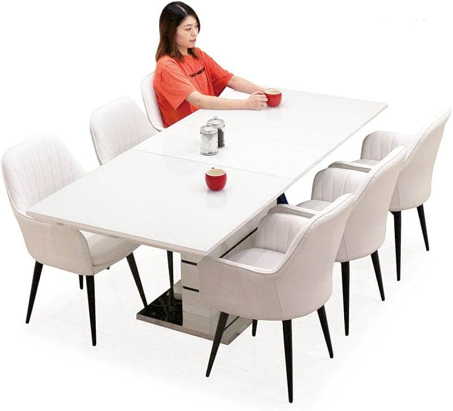 Amazon｜ダイニングテーブルセット 6人掛け 伸縮 回転椅子 白 伸長式