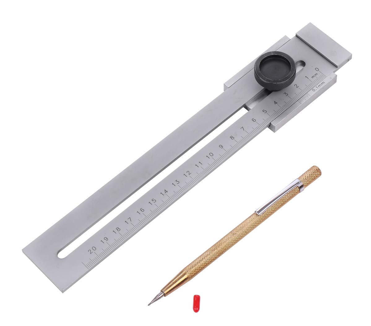 Amazon.co.jp: アルミ製 ストッパー付 20cm スコヤ ペン型 ケガキ針付