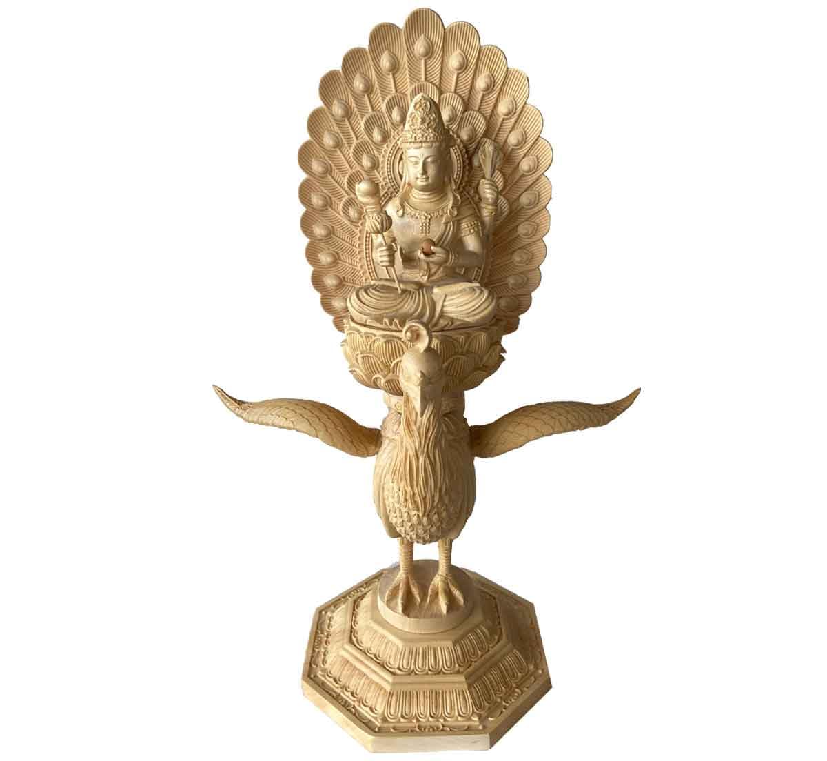 Amazon｜孔雀明王 37cm 女神 孔雀 慈悲 明王 木造 仏像 木彫り 彫刻 像