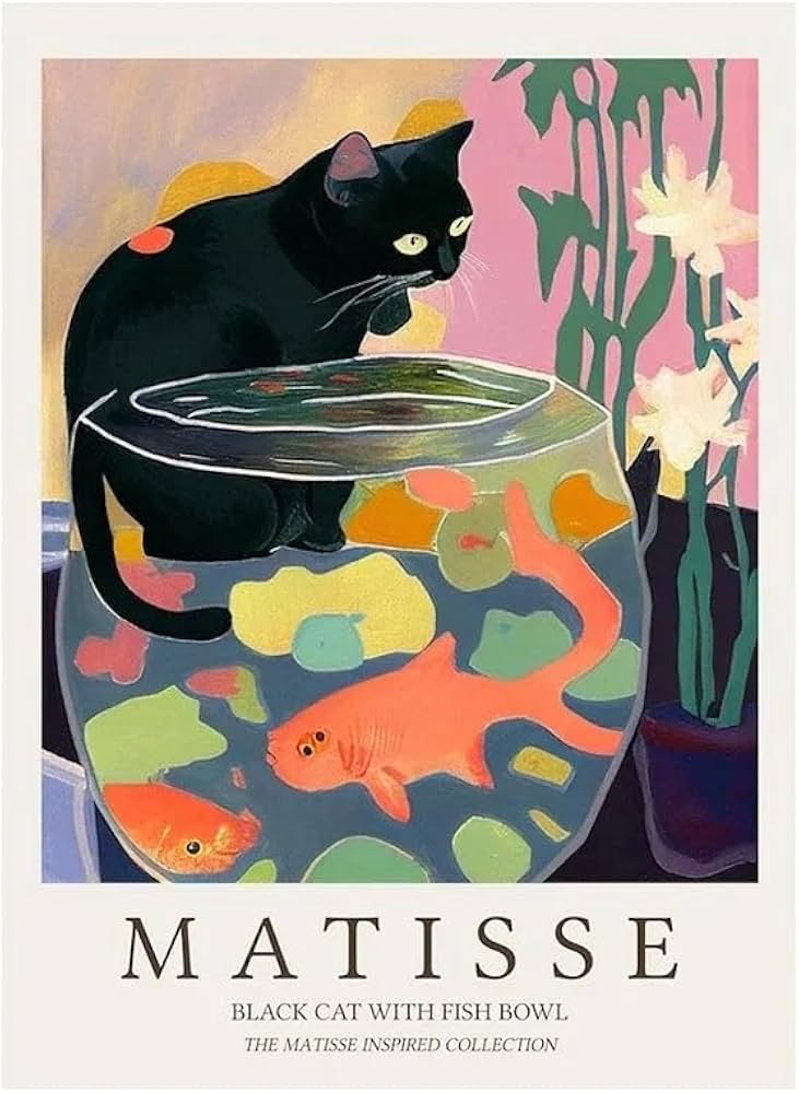 Amazon.co.jp: アンリ・マティス 黒猫 金魚鉢 ポスター 抽象的な壁