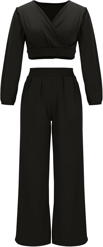 Amazon.com: Women's 2 Piece Outfits Sexy Wrap V Neck Long Sleeve