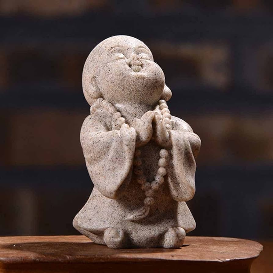 Amazon.co.jp: TBCML 弥勒仏像かわいい僧侶の像砂岩工芸品素敵な置物の