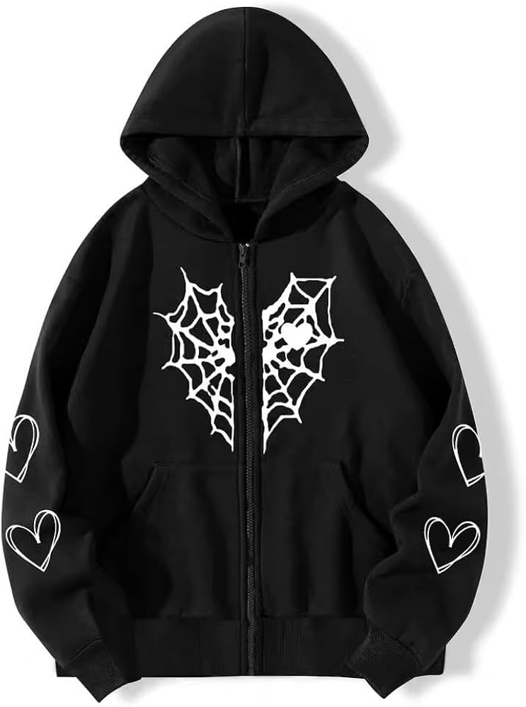 Tyadorw Gothic Spider Graphic Hoodies Y2K Goth Oversized Zip Up