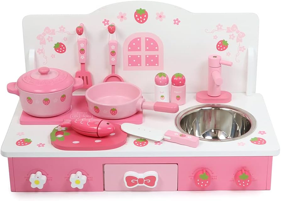 Amazon | マザーガーデン テーブルキッチン 木製 ままごと 野いちご
