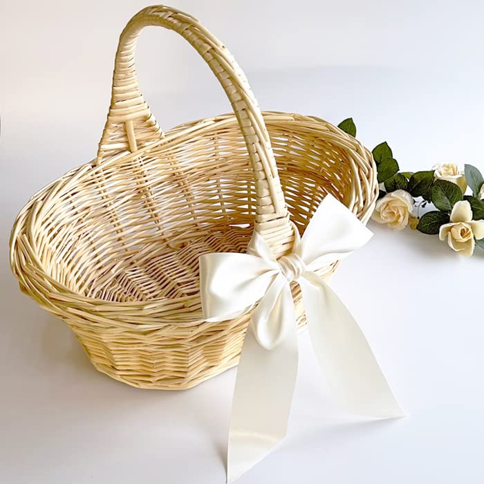 Amazon.co.jp: 柳素材のバスケットLサイズ（ミルキーホワイトのリボン