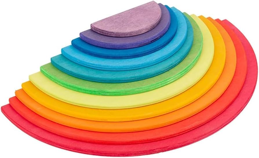 Amazon | 積み木 木製 知育 アーチレインボー 半円盤 スタッキングトイ