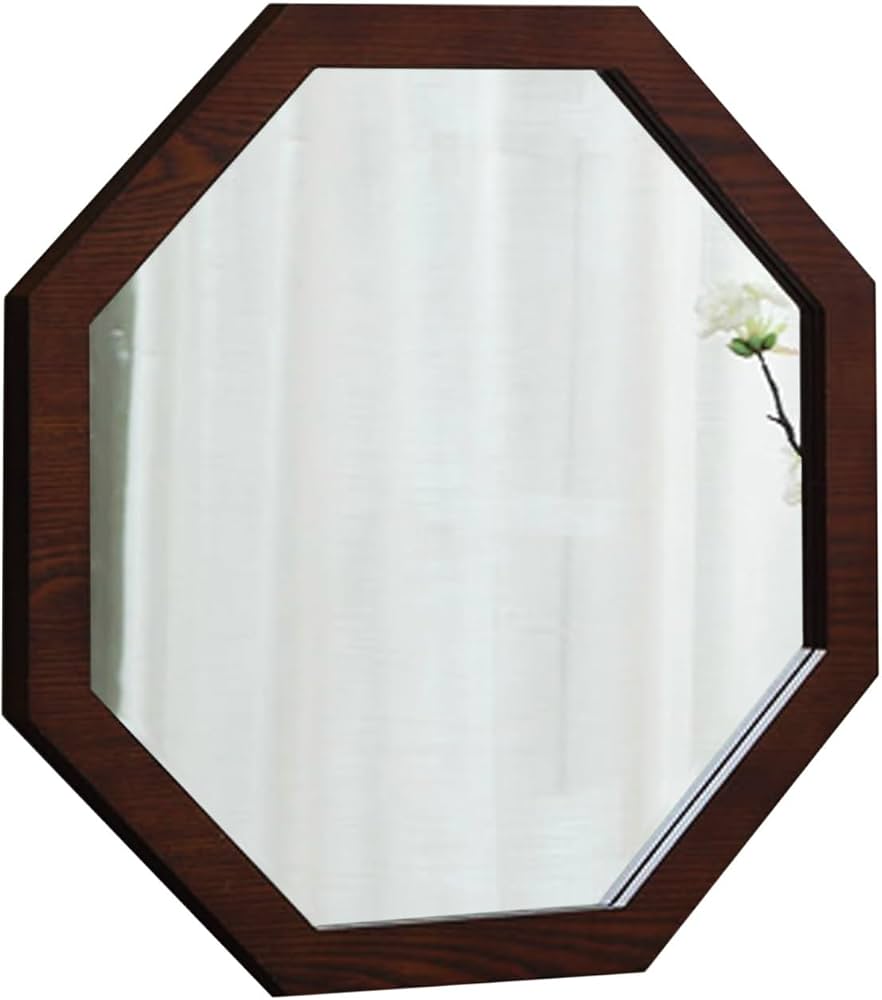 Amazon.co.jp: おしゃれ 八角鏡 壁掛け鏡 八角形 無垢材 鏡 角型 木製