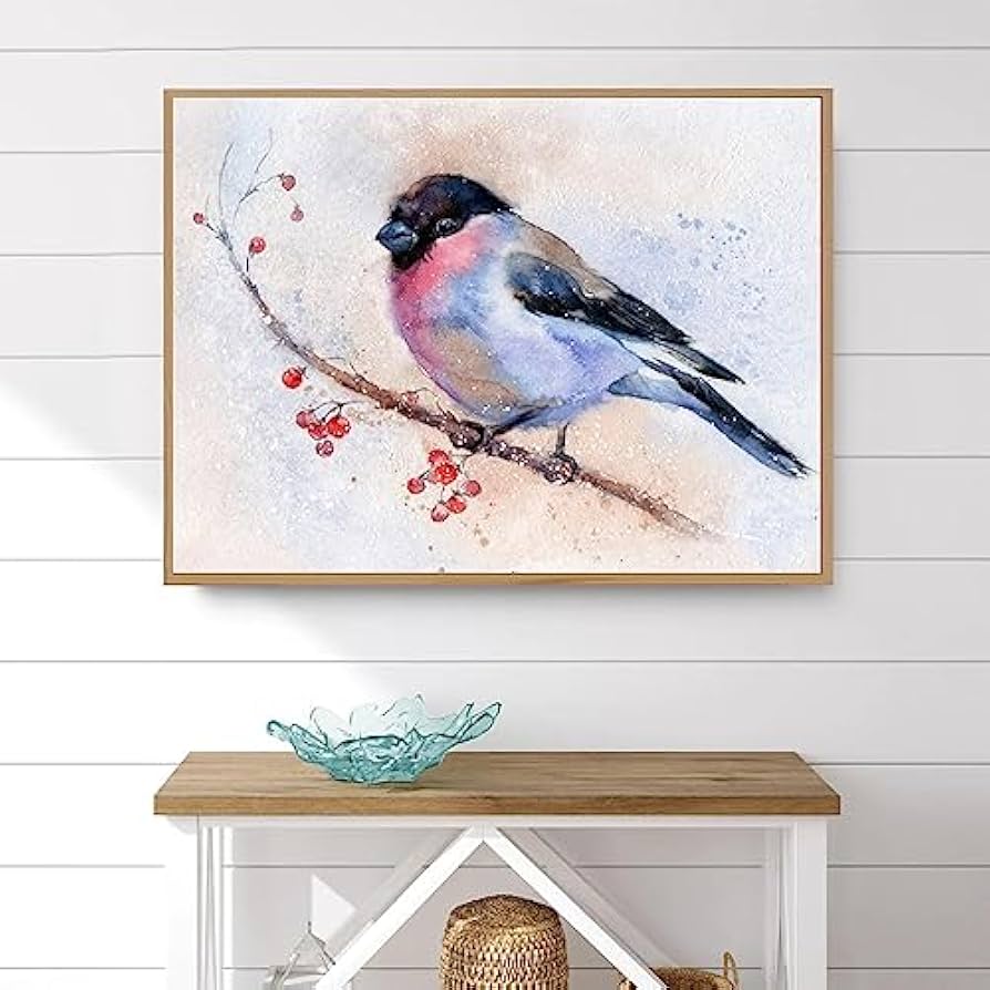 Amazon.co.jp: キャンバス絵画 冬の鳥水彩画キャンバスポスターウソ鳥