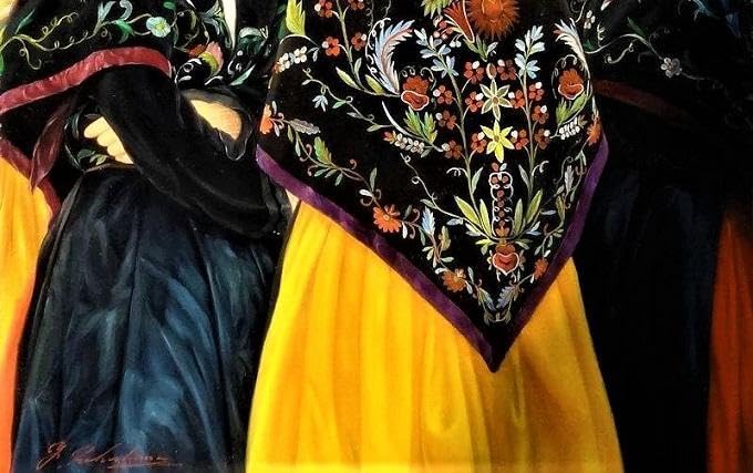 Amazon.co.jp: 中島義行 タイトル 「カセレスの娘達」F10号沢山の娘