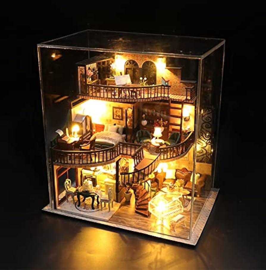 Amazon | 木製ミニチュアドールハウスキット3層ロフトレトロ高級装飾