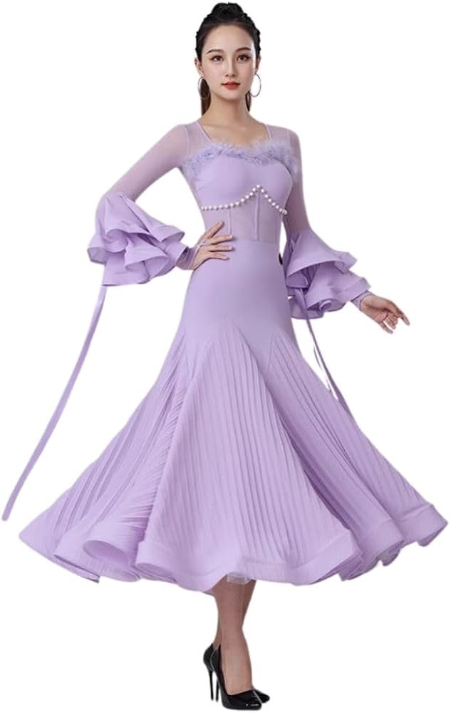 Amazon.co.jp: [RIKOUZY] 上品 社交ダンスドレス フロート袖 メッシュ