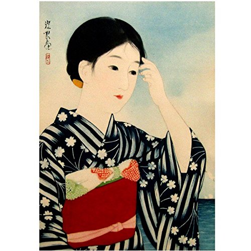 Amazon.co.jp: 伊東深水『高砂染浴衣美人百姿 其の十』オフセット印刷