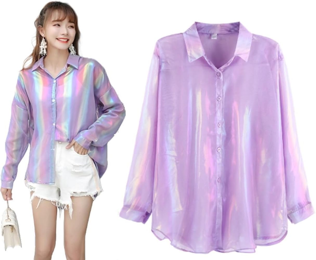 Amazon.co.jp: [ミカドレス] オーロラ 透け感 シースルー トップス