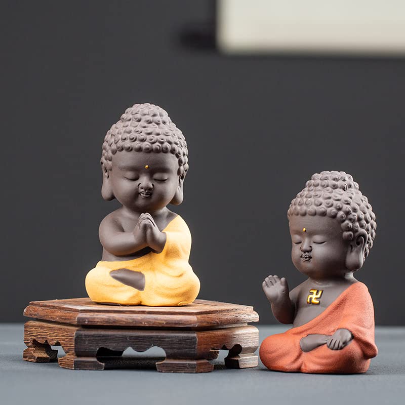 Amazon.co.jp: YIQTAO 置物・オブジェ 仏像彫刻紫粘土僧侶仏像家の装飾