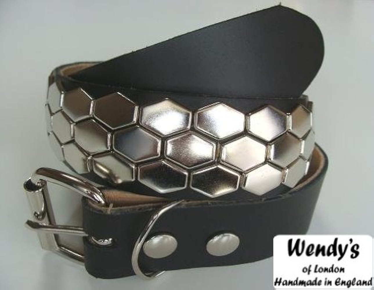 Amazon | [ベルト] ウェンディーズ 3連 ヘキサゴン スタッズ (SV/BK