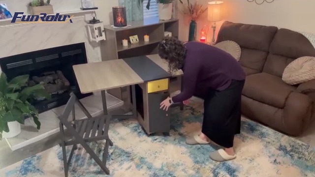 Amazon｜FUNROLUX 折りたたみダイニングテーブル - 物置棚と2つの