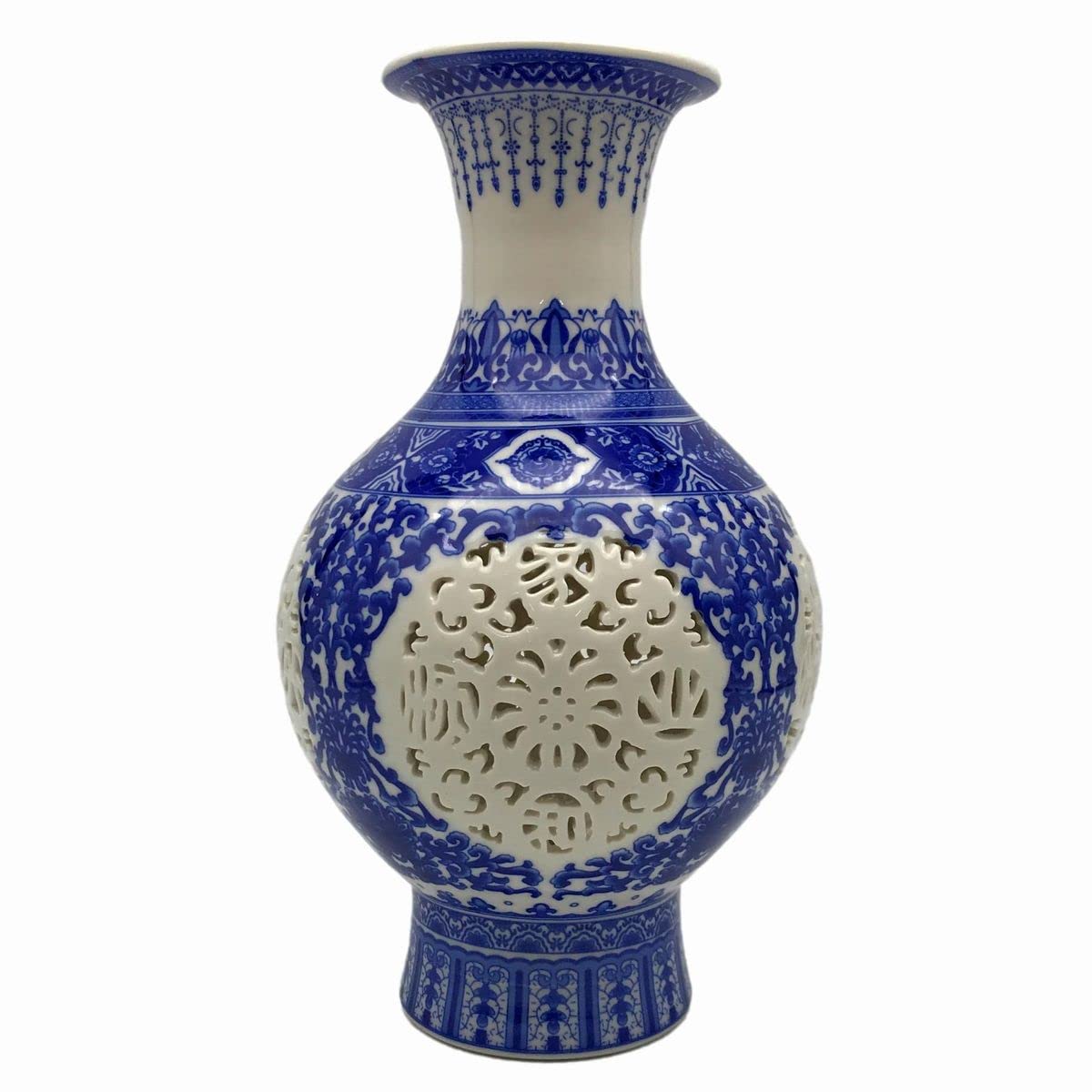 Amazon.co.jp: 置物 花瓶 景徳鎮 透かし彫り 中国伝統柄 陶磁器製