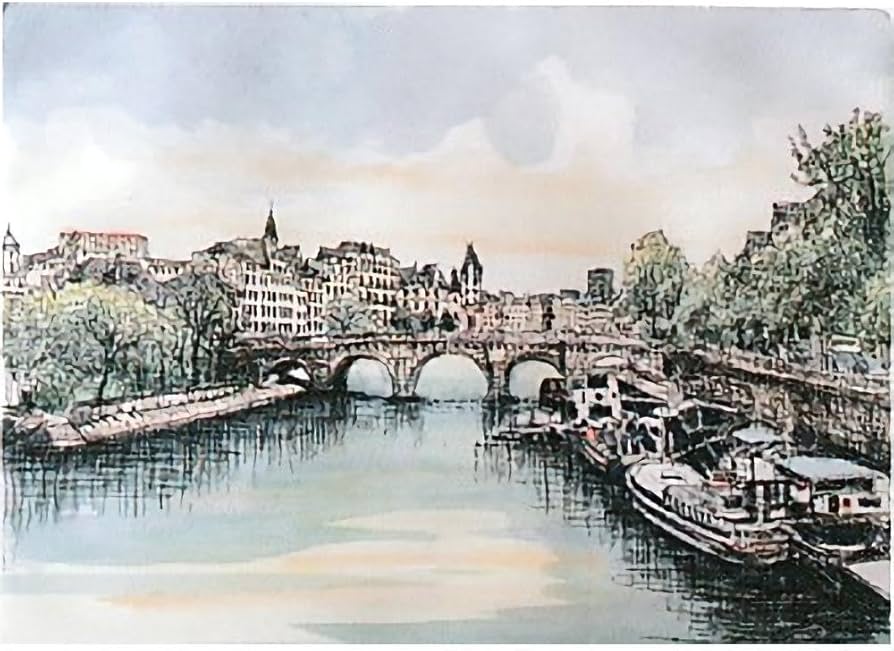 Amazon｜織田義郎 パリ風景III マット エッチング＋手彩色 版画 銅版画