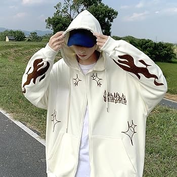 Flixxo Y2K Zip Up Hoodie Men Trendy Cross Oversized Graphic