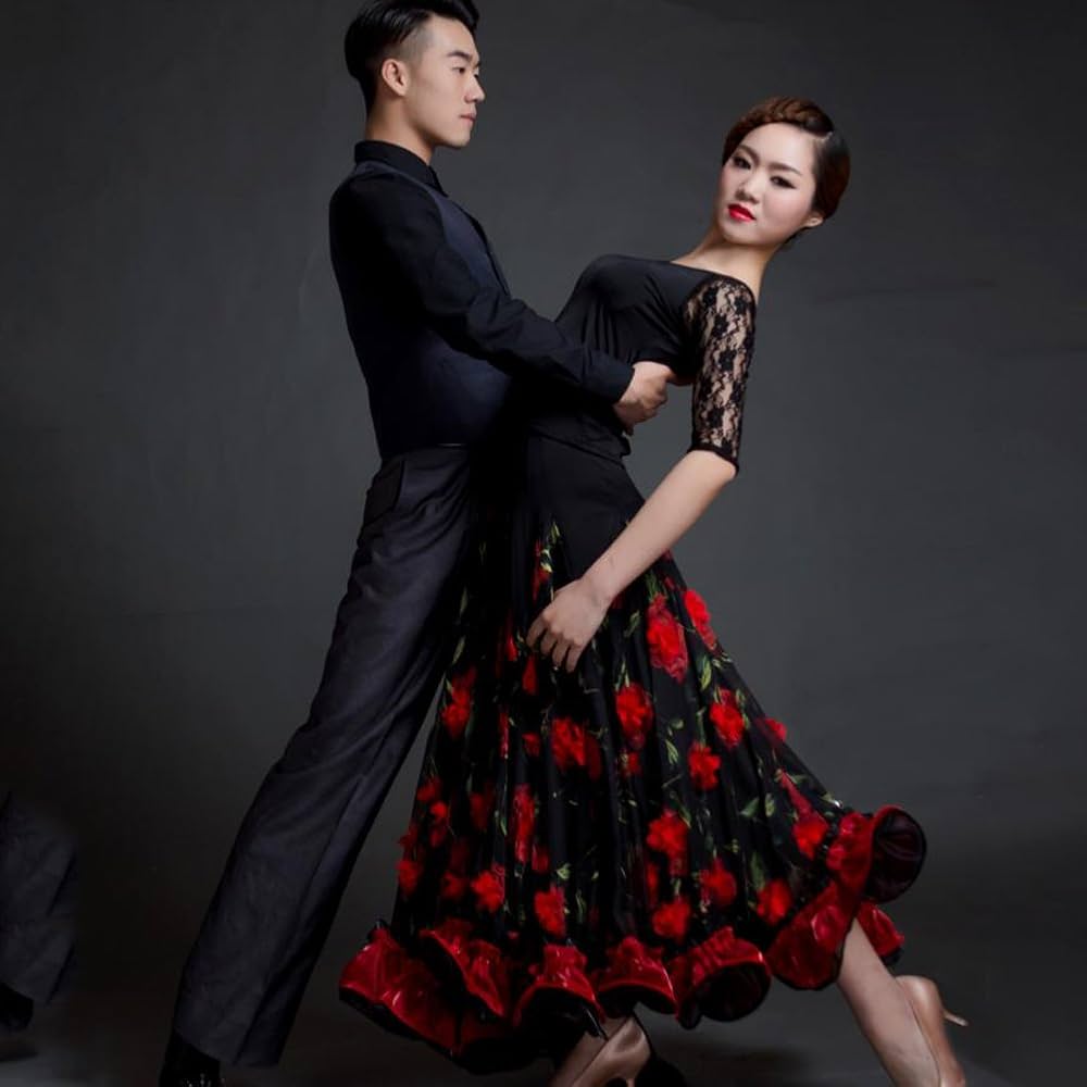 Amazon.co.jp: 社交ダンス 衣装 レディース 大きい裾 フラメンコ